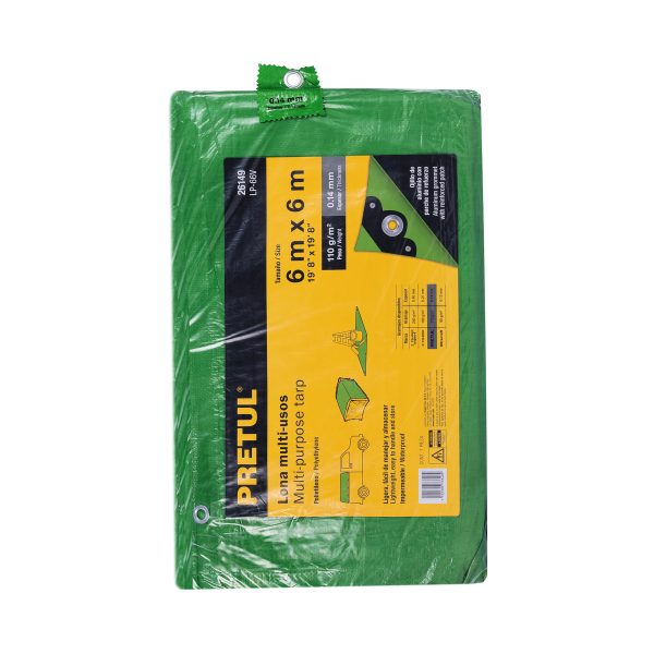 26149 - Lona de polietileno 6 x 6 m, verde, 110 g/m2, PRETUL