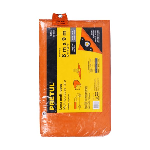 26144 - Lona de polietileno 6 x 9 m, naranja, 110 g/m2, PRETUL