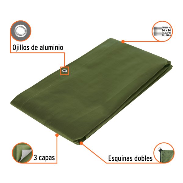 16373 - Lona uso rudo 2 x 3 m, verde olivo, 240 g/m2, TRUPER EXPERT