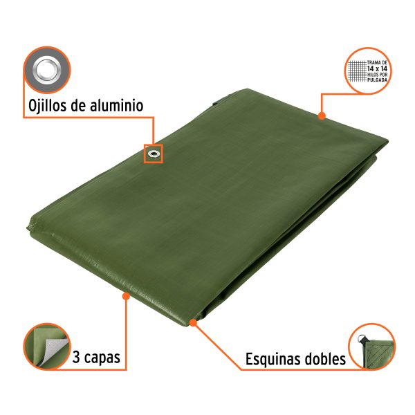 16374 - Lona uso rudo 3 x 4 m, verde olivo, 240 g/m2, TRUPER EXPERT