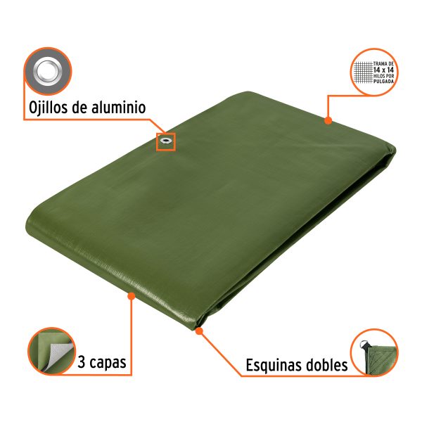 16375 - Lona uso rudo 4 x 5 m, verde olivo, 240 g/m2, TRUPER EXPERT
