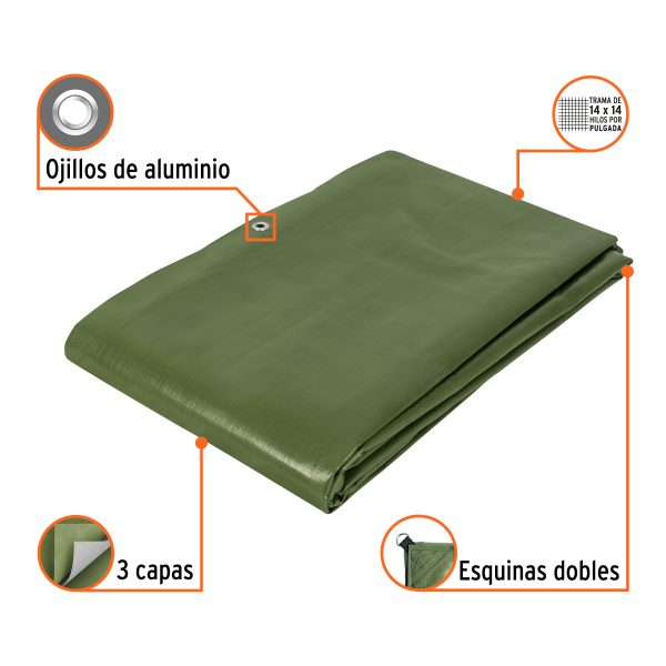 16376 - Lona uso rudo 4 x 6 m, verde olivo, 240 g/m2, TRUPER EXPERT