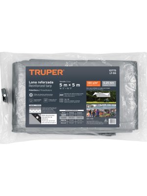 10775 - Lona de polietileno reforzada 5 x 5 m, gris, 180g/m2, TRUPER
