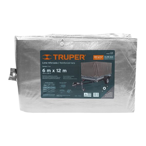 15367 - Lona de polietileno reforzada 6x12 m, gris, 180g/m2, TRUPER