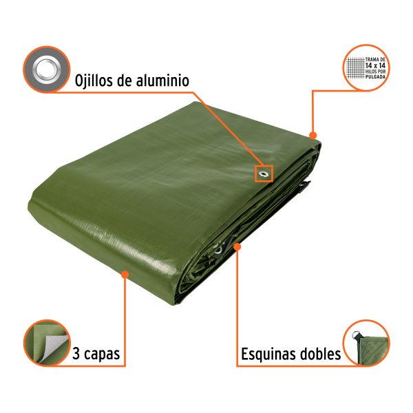 16379 - Lona uso rudo 6 x 12 m, verde olivo, 240 g/m2, TRUPER EXPERT
