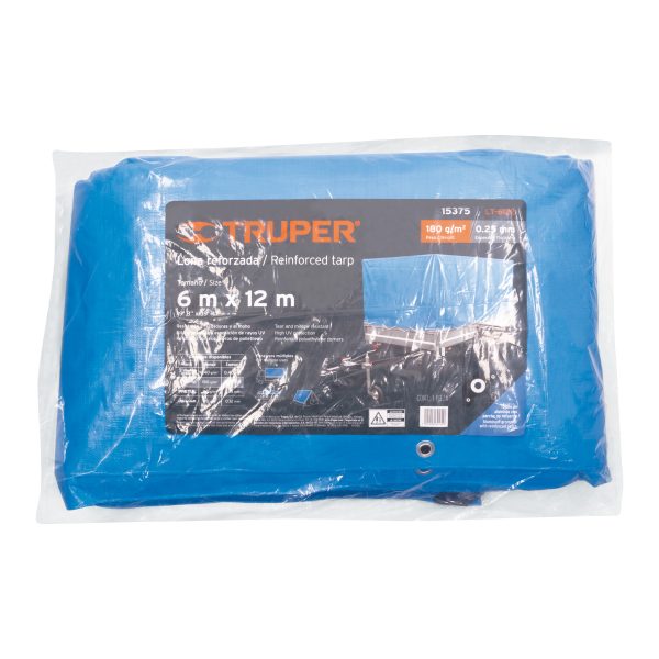 15375 - Lona de polietileno reforzada 6x12 m, azul, 180g/m2, TRUPER