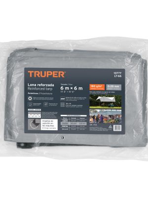 10777 - Lona de polietileno reforzada 6 x 6 m, gris, 180g/m2, TRUPER