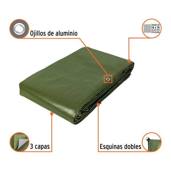 16378 - Lona uso rudo 6 x 9 m, verde olivo, 240 g/m2, TRUPER EXPERT