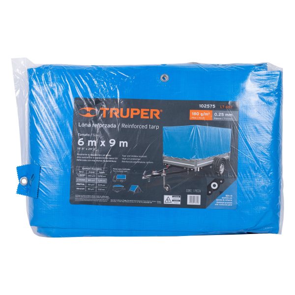 102575 - Lona de polietileno reforzada 6 x 9 m, azul, 180g/m2, TRUPER