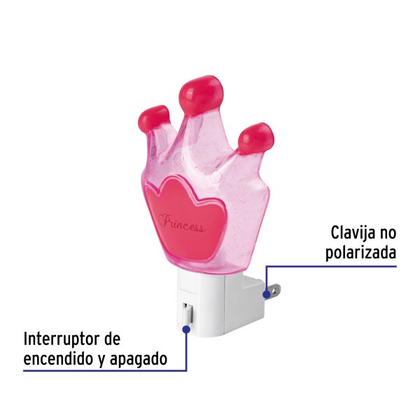 46131 - Luz de noche con lámpara E12, corona princesa, Volteck