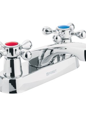 47680 - Mezcladora 4' para lavabo, nariz larga, manerales cruceta