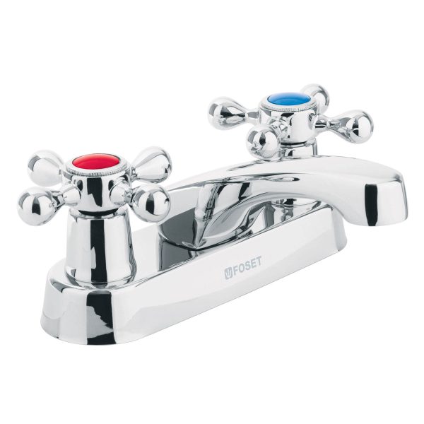 47680 - Mezcladora 4' para lavabo, nariz larga, manerales cruceta