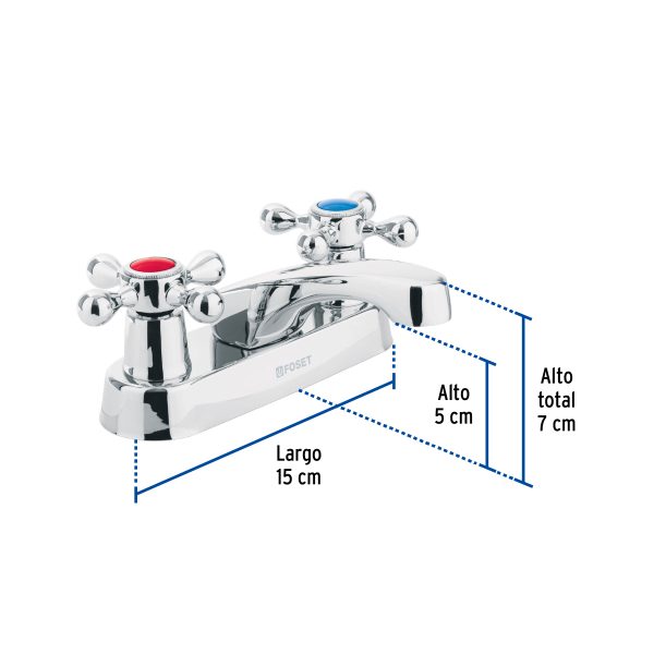 47680 - Mezcladora 4' para lavabo, nariz larga, manerales cruceta