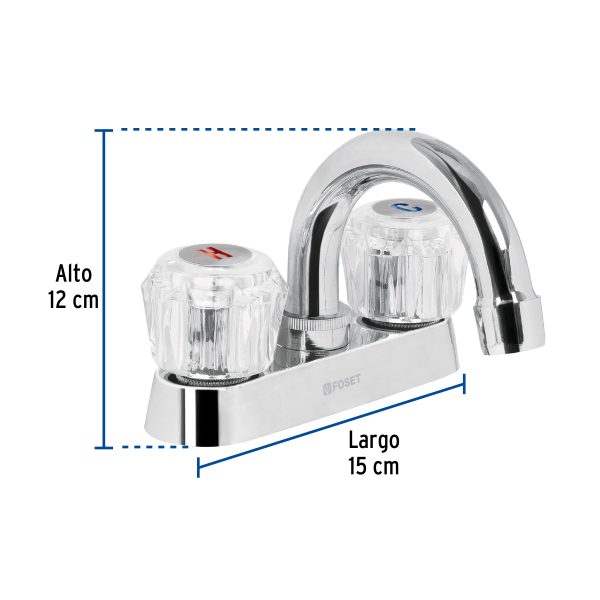 49276 - Mezcladora 4' para lavabo, cuello curvo, manerales acrílico