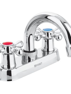 47681 - Mezcladora 4' para lavabo, cuello curvo, manerales cruceta