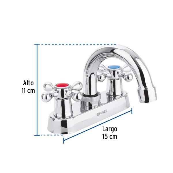 47681 - Mezcladora 4' para lavabo, cuello curvo, manerales cruceta