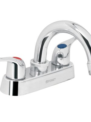 49279 - Mezcladora 4' para lavabo, cuello curvo, manerales palanca