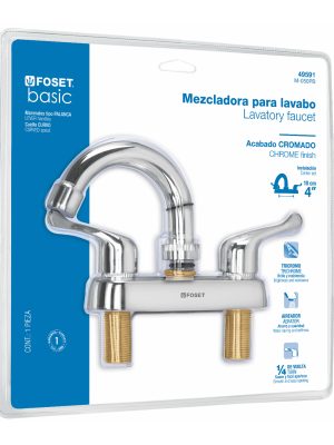 49591 - Mezcladora 4' lavabo, ABS,cuello curvo,palanca,blister,BASIC