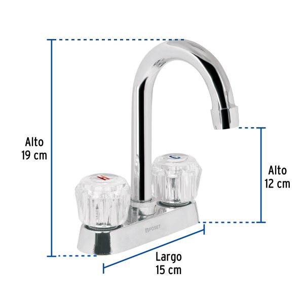 49277 - Mezcladora 4' para lavabo, cuello bar, manerales de acrílico