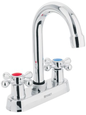 M-060E.jpg 47682 - Mezcladora 4' para lavabo, cuello bar, manerales cruceta