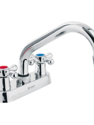 47688 - Mezcladora 4' para lavabo, cuello tubular, manerales cruceta