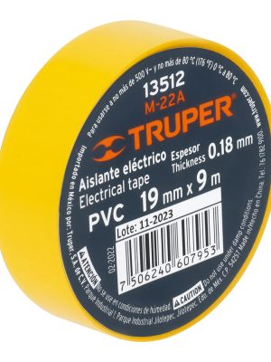 13512 - Cinta de aislar de 9 m x 19 mm, amarilla, Truper
