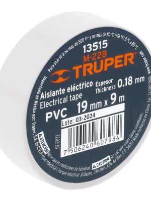 13515 - Cinta de aislar de 9 m x 19 mm, blanca, Truper