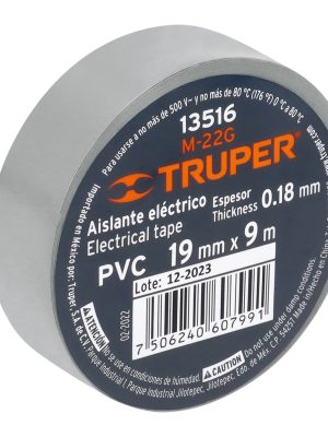 13516 - Cinta de aislar de 9 m x 19 mm, gris, Truper