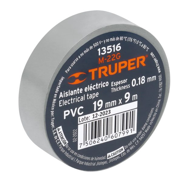 13516 - Cinta de aislar de 9 m x 19 mm, gris, Truper