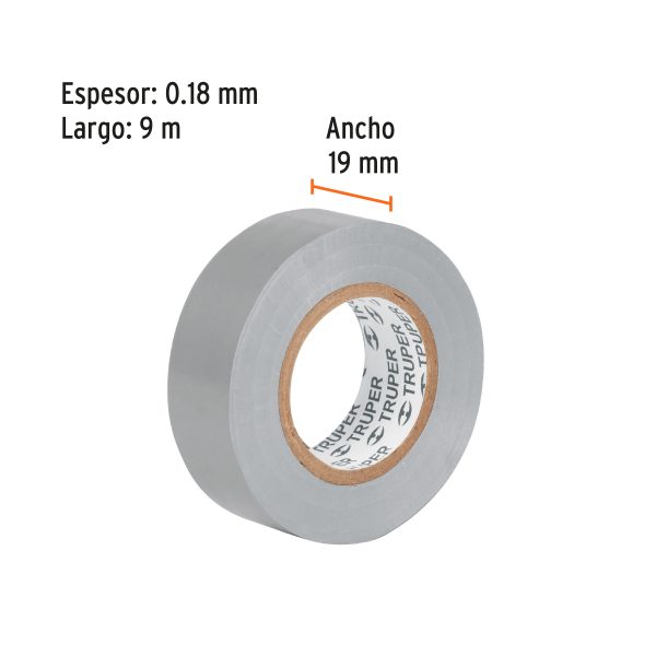 13516 - Cinta de aislar de 9 m x 19 mm, gris, Truper
