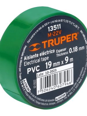 13511 - Cinta de aislar de 9 m x 19 mm, verde, Truper