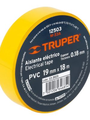 12503 - Cinta de aislar de 18 m x 19 mm, amarilla, Truper
