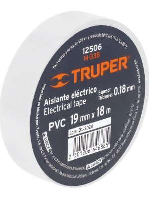 12506 - Cinta de aislar de 18 m x 19 mm, blanca, Truper