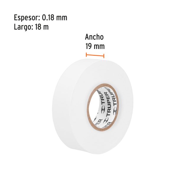 12506 - Cinta de aislar de 18 m x 19 mm, blanca, Truper