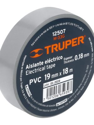 12507 - Cinta de aislar de 18 m x 19 mm, gris, Truper