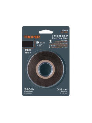12499 - Cinta de aislar de 18 m x 19 mm, negra en blíster, Truper