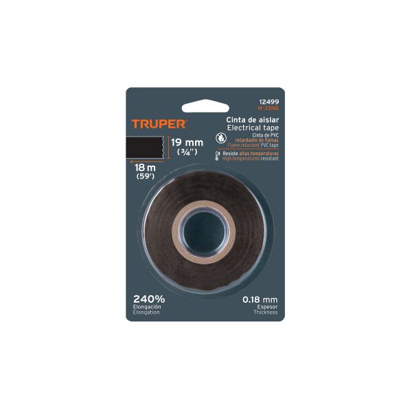 12499 - Cinta de aislar de 18 m x 19 mm, negra en blíster, Truper