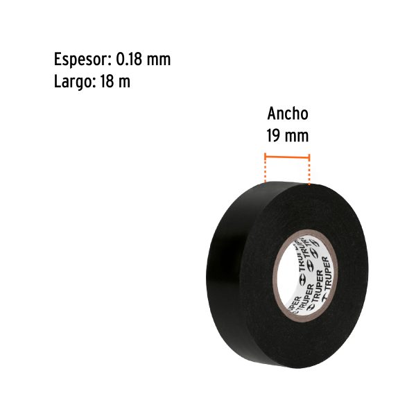 12499 - Cinta de aislar de 18 m x 19 mm, negra en blíster, Truper