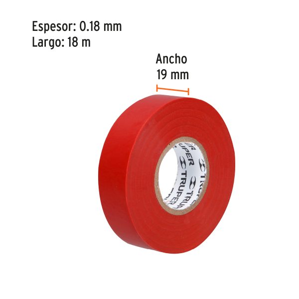 12504 - Cinta de aislar de 18 m x 19 mm, roja, Truper