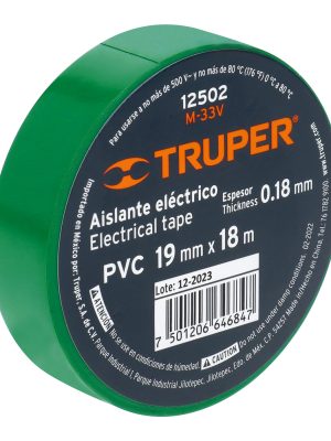 12502 - Cinta de aislar de 18 m x 19 mm, verde, Truper