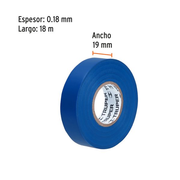 12505 - Cinta de aislar de 18 m x 19 mm, azul, Truper