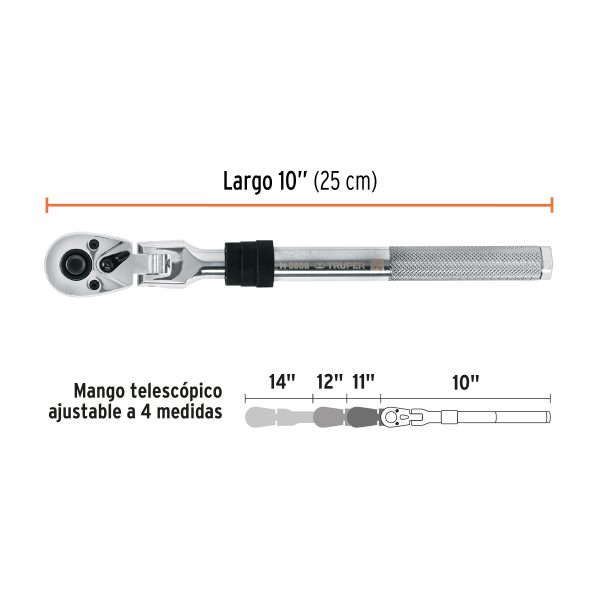 13219 - Matraca cuadro 3/8' telescópica de 14' con cabeza articulada