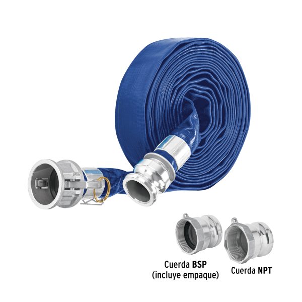 103647 - Rollo de manguera plana 1.5'x7.5m de descarga c/conexiones