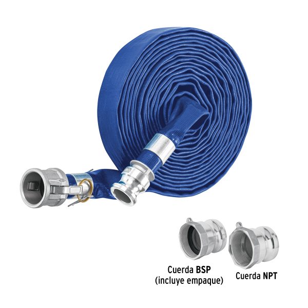 103646 - Rollo de manguera plana 1' x 7.5m de descarga c/conexiones