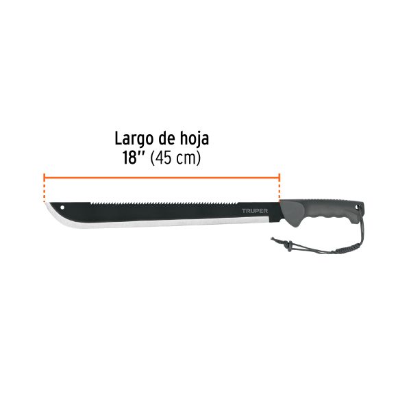 13098 - Machete doble filo 18', cacha inyectada, con funda, TRUPER