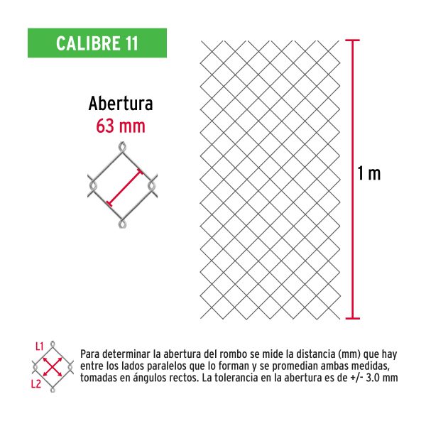 42937 - Rollo malla ciclónica cal.11, 1x20m, abertura 63mm, 34kg