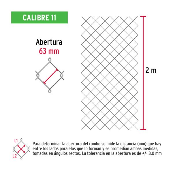 42941 - Rollo malla ciclónica cal.11, 2x20m, abertura 63mm, 68kg