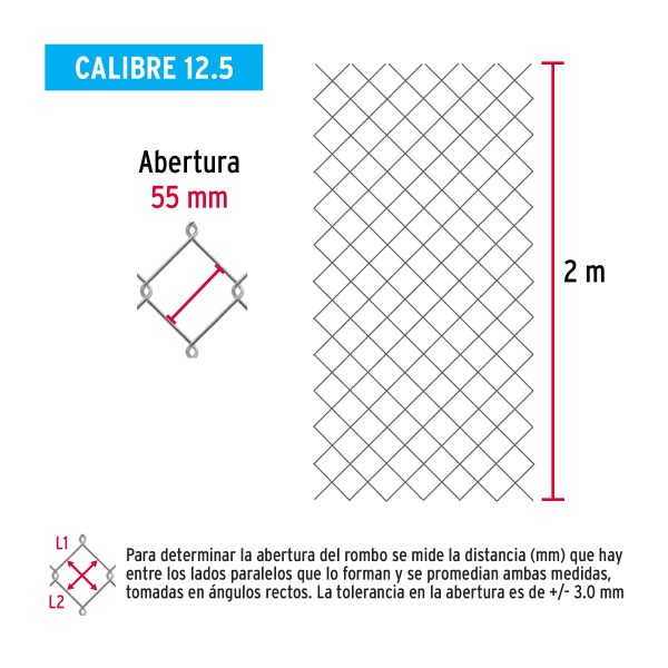 42951 - Rollo malla ciclónica cal.12.5, 2x20m, abertura 55mm 51kg