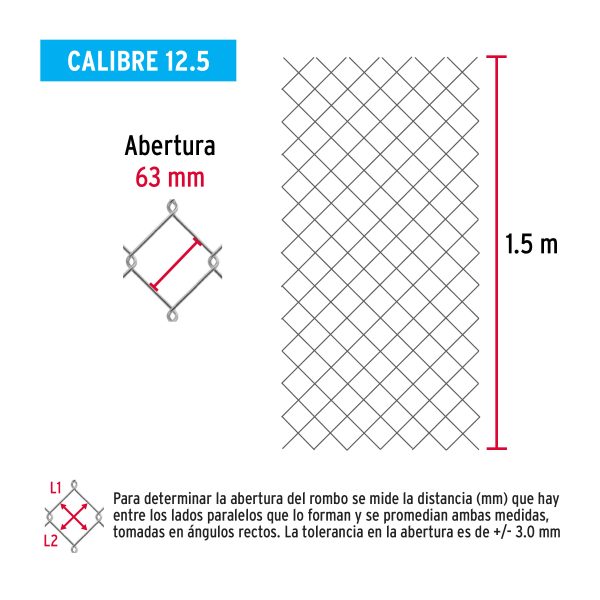 42954 - Rollo malla ciclónica cal.12.5, 1.5x20m, abertura 63mm 37kg