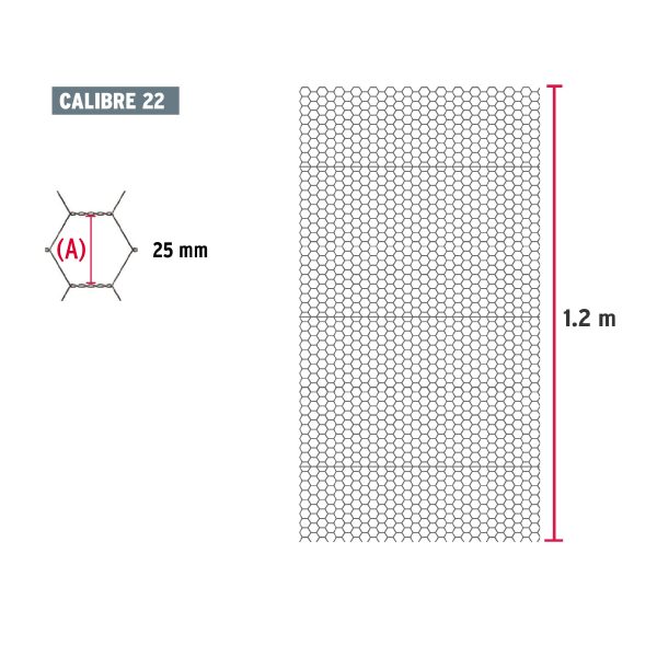 44657 - Rollo malla hexagonal cal.22, 1.2x 45m, abertura 25mm, 16kg